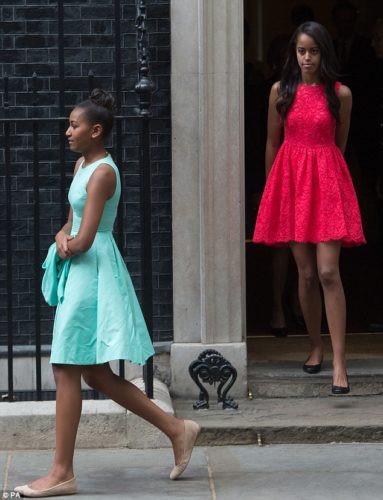 Malia and Sasha Obama visit London for Let Girls Learn tour in Shoshanna dress