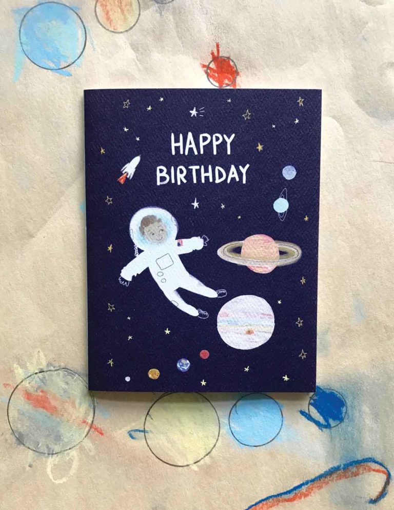 Astronaut Happy Birthday Card with Solar System Planets - Little Love Press