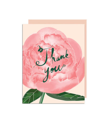 little love press hand illustrated peony thank you folded note card