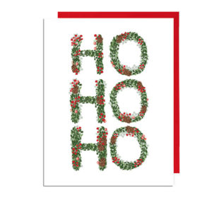 Hand-illustrated Wreath Letters Ho Ho Ho Holiday Card