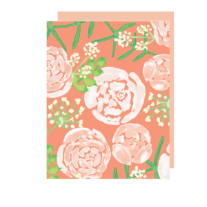 Peonies Folded Note Card with Peach Background