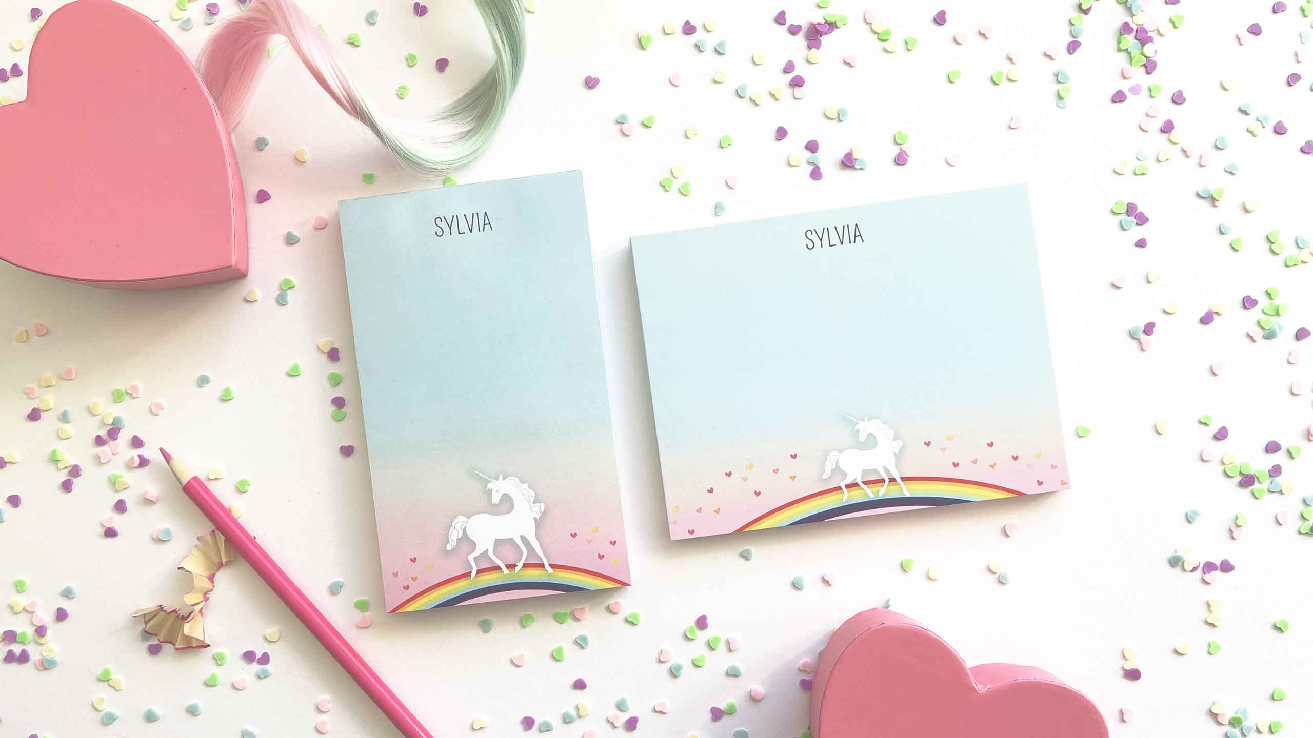 little love press personalized stationery for kids unicorn rainbow notepad and notecard set