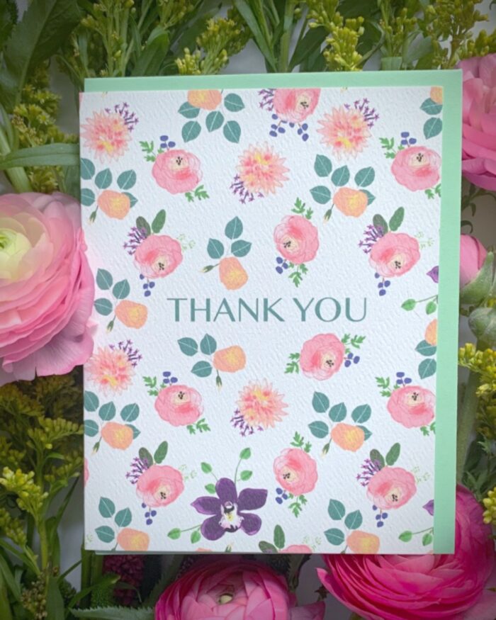 little love press hand illustrated ranunculus thank you card