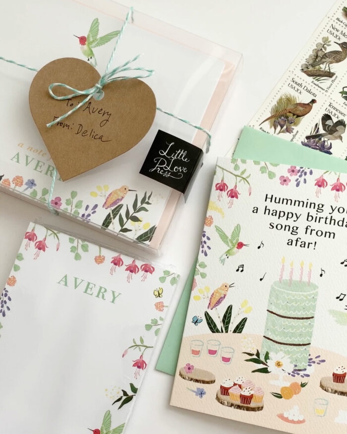 littlelovepress personalized hummingbird stationery set