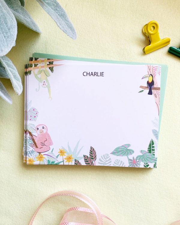 littlelovepress personalized rainforest notecard set for kids