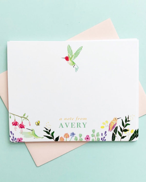 little love press personalized hummingbird stationery notecards set