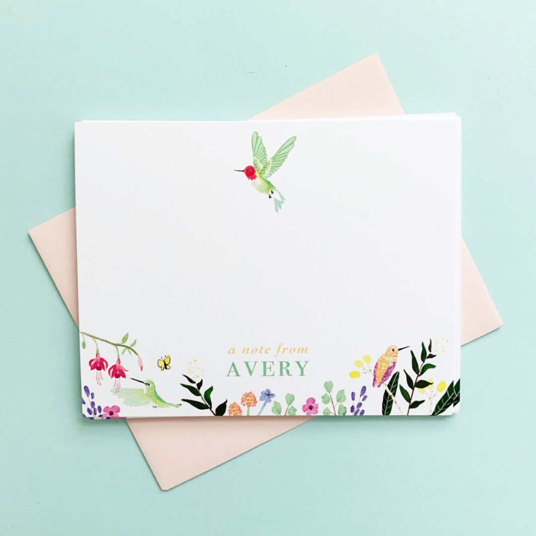 little love press personalized hummingbird stationery notecards set