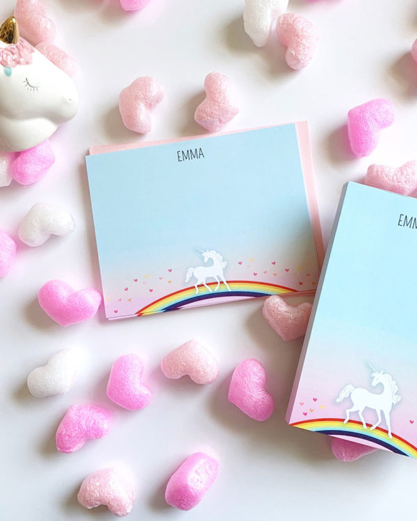 personalized unicorn stationery notecard set for kids