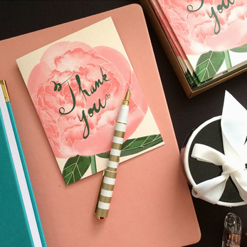 Hand Illustrated Peony Thank You Folded Note Card - Little Love Press